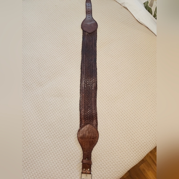 Vintage Genuine Leather Wide Brown Braided Waist Belt - Women Accessories - Picture 9 of 9